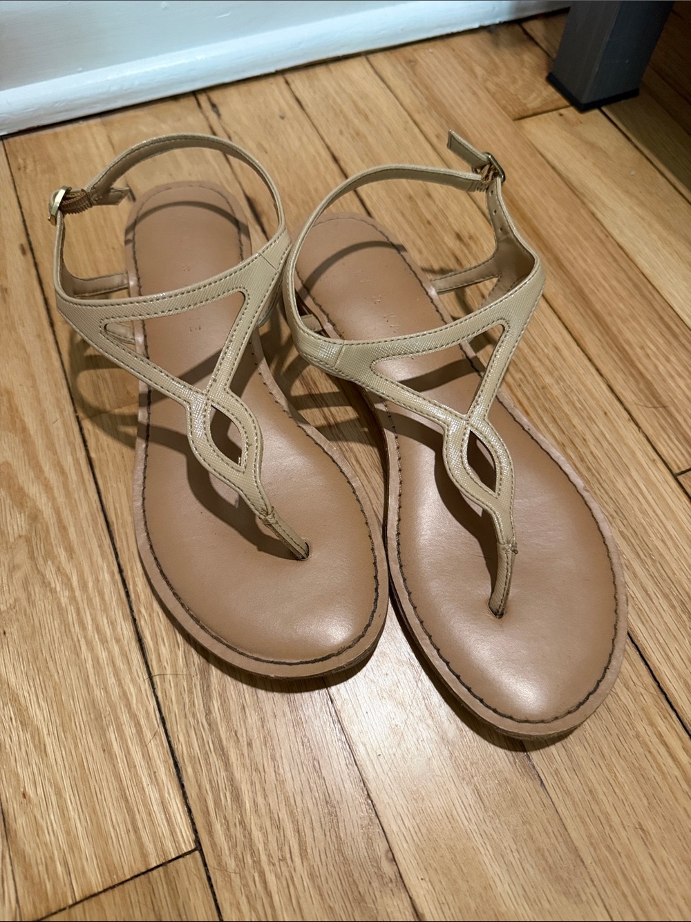 Kelly & Katie Tan Beige T-Strap Sandals